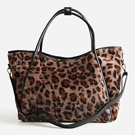 Leopard Pattern Faux Fur Shoulder Bag