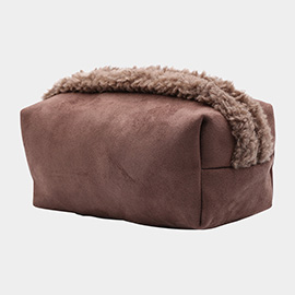 Sherpa Trim Faux Suede Pouch Bag