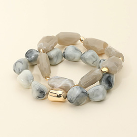 2PCS - Marbled Resin Pebble Beaded Stretch Multi Layered Bracelets