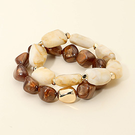2PCS - Marbled Resin Pebble Beaded Stretch Multi Layered Bracelets