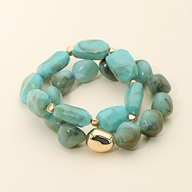 2PCS - Marbled Resin Pebble Beaded Stretch Multi Layered Bracelets