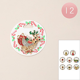 12PCS - Rhinestone Embellished Christmas Theme Pin Brooches
