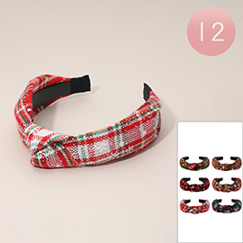 12PCS - Holiday Plaid Pattern Knot Headbands