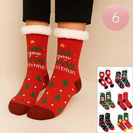 6Pairs - Non-Slip Christmas Plush Sherpa Slipper Socks