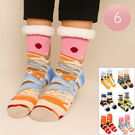 6Pairs - Non-Slip Scenic Landscape Plush Sherpa Slipper Socks