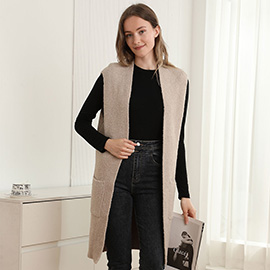 Solid Color Open Front Long Vest