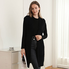 Solid Color Open Front Long Vest