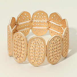Textured Cut Out Oval Panel Wide Stretch Bracelet
