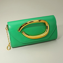 Bold Hardware Accent Faux Leather Evening Clutch Bag / Crossbody Bag