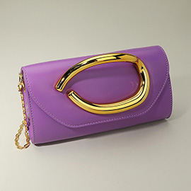Bold Hardware Accent Faux Leather Evening Clutch Bag / Crossbody Bag