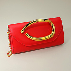 Bold Hardware Accent Faux Leather Evening Clutch Bag / Crossbody Bag