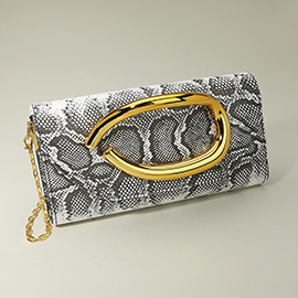 Bold Hardware Accent Snake Pattern Faux Leather Evening Clutch Bag / Crossbody Bag