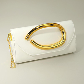 Bold Hardware Accent Faux Leather Evening Clutch Bag / Crossbody Bag