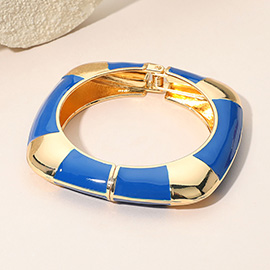Enamel Striped Accent Flat Square Hinged Bangle Bracelet