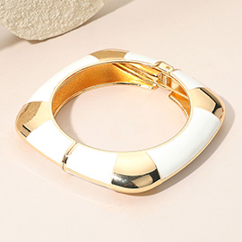 Enamel Striped Accent Flat Square Hinged Bangle Bracelet