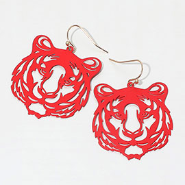 Brass Metal Cut Out Tiger Dangle Earrings
