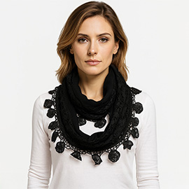 Elegant Flower Crochet Lace Accent Scarf