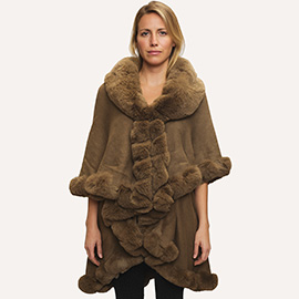 Elegant Faux Fur Trim Cape Poncho