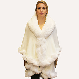 Elegant Faux Fur Trim Cape Poncho