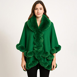 Elegant Faux Fur Trim Cape Poncho