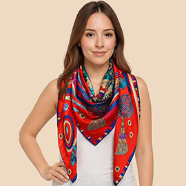 Satin Feel Elegant Intricate Geometric Paisley Print Square Scarf