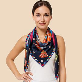 Satin Feel Elegant Intricate Geometric Paisley Print Square Scarf