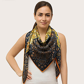 Satin Feel Elegant Intricate Paisley Print Square Scarf