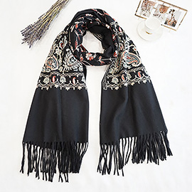 Floral Tassel Cashmere Feel Scarf