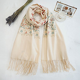 Floral Tassel Cashmere Feel Scarf