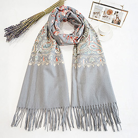 Floral Tassel Cashmere Feel Scarf