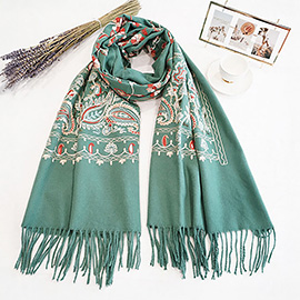 Floral Tassel Cashmere Feel Scarf
