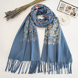 Floral Tassel Cashmere Feel Scarf