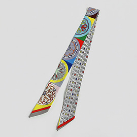 Colorful Circle Motif Abstract Pattern Printed Twilly Skinny Scarf