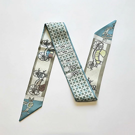 Vintage Carriage Pattern Printed Twilly Skinny Scarf