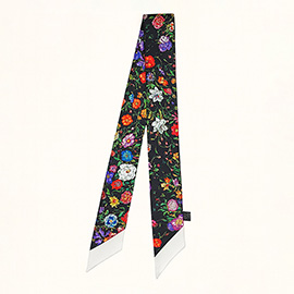 Multicolor Bloom Floral Pattern Printed Twilly Skinny Scarf