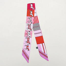 Geometric Square Horse Pattern Printed Twilly Skinny Scarf