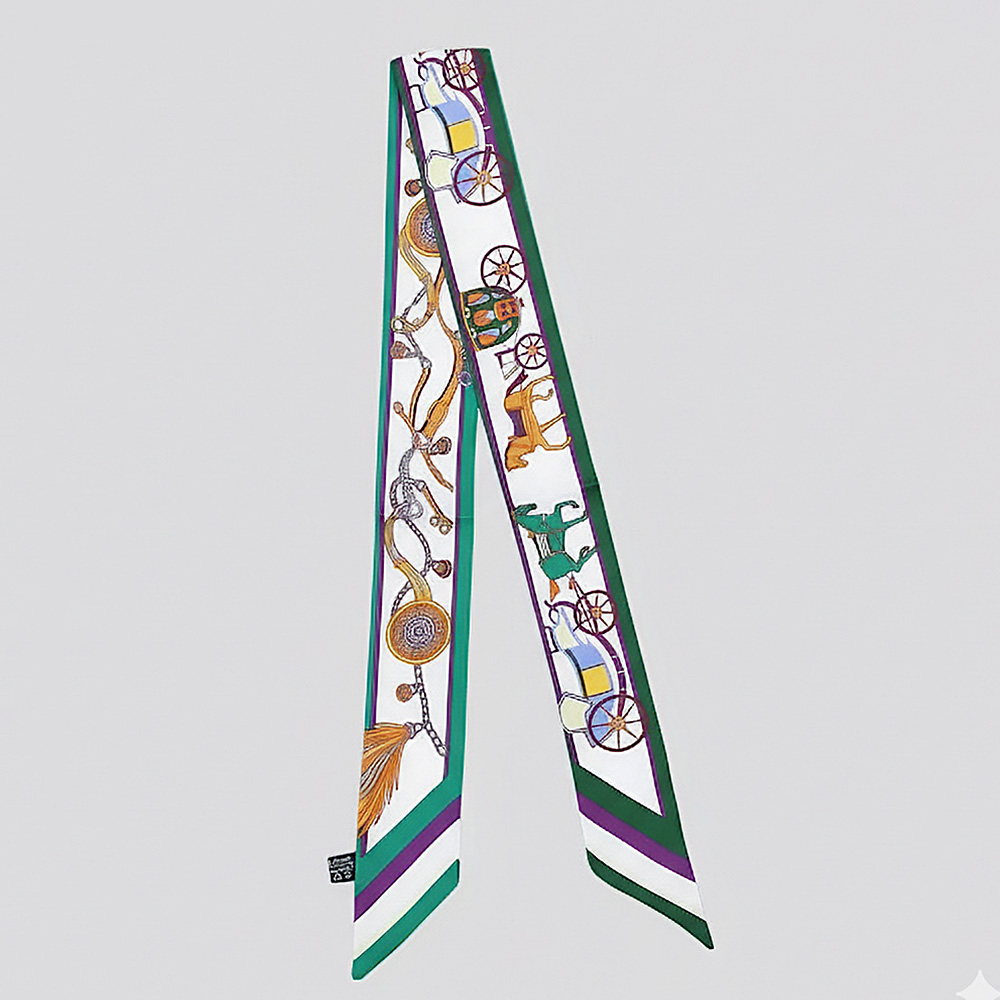 Vintage Carriage Pattern Printed Twilly Skinny Scarf