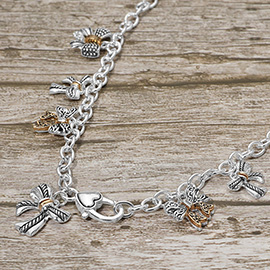 Antique Metal Bow Charm Station Necklace