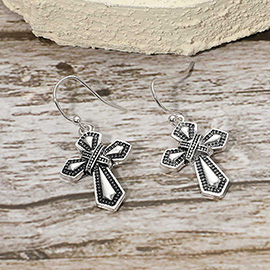 Antique Metal Cross Dangle Earrings