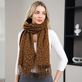 Leopard Pattern Fringe Winter Scarf
