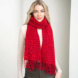 Leopard Pattern Fringe Winter Scarf
