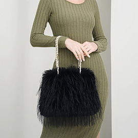 Fluffy Fuzzy Faux Fur Pearl Strap Shoulder Bag