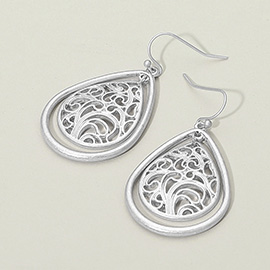 Metal Filigree Teardrop Dangle Earrings