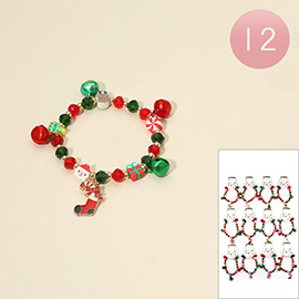 12PCS - Festive Christmas Charm Faceted Beaded Stretch Bracelets