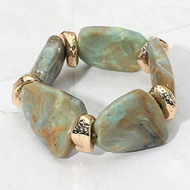 Bold Abstract Marbled Resin Beaded Stretch Statement Bracelet