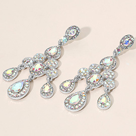 Teardrop Stone Cluster Chandelier Drop Evening Earrings