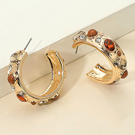 Mixed Stone Embellished Hoop Earrings