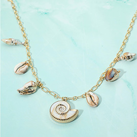 Ocean Inspired Various Seashell Charm Station Necklace