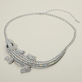 Rhinestone Paved Bold Alligator Accent Statement Necklace