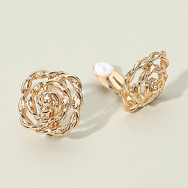 Textured Metal Rose Clip On Earrings